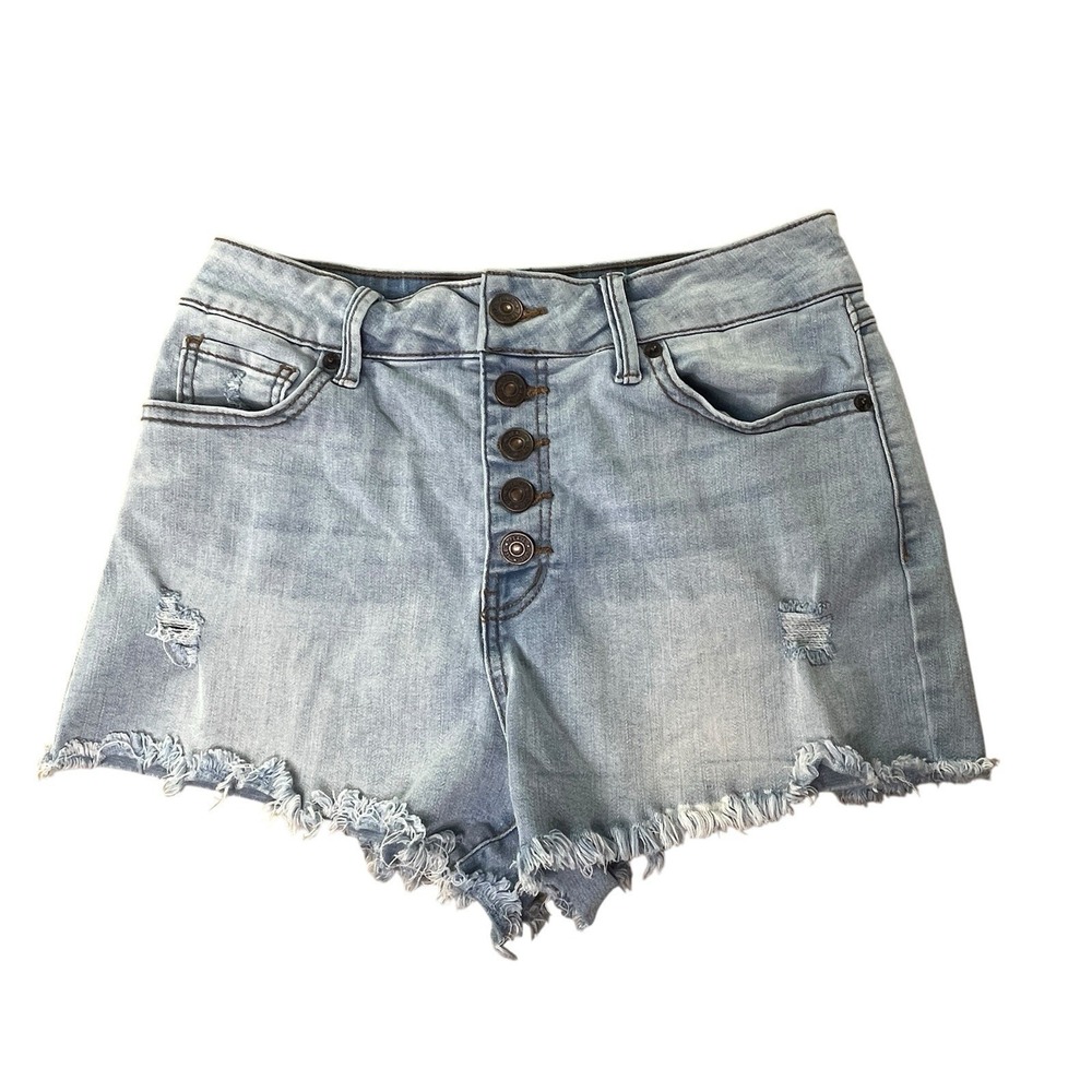 Rewash Denim Shorts 27 Light Wash Distressed High Rise Button Fly Cutoffs Retro